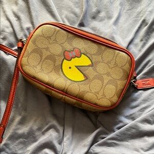 Coach Tan Crossbody Bag with Pac-Man Motif